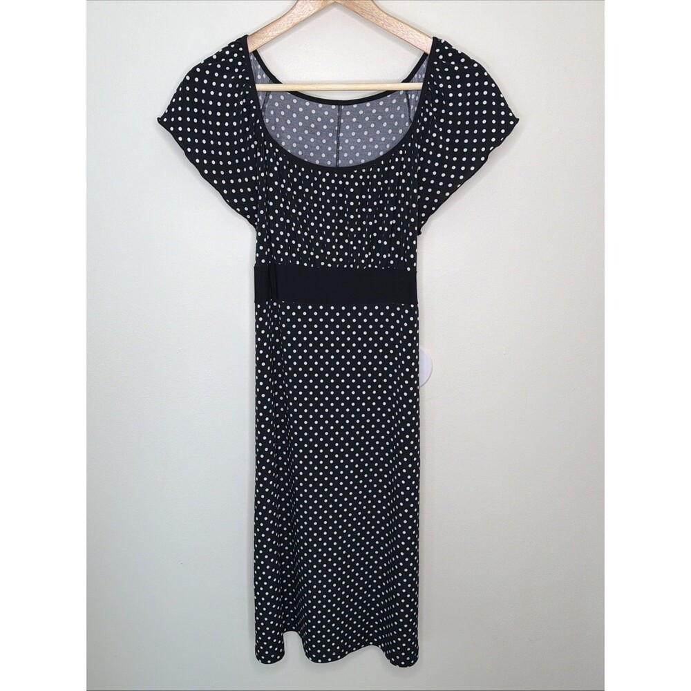 B&W Polka Dot Cap Sleeve Midi Dress Medium